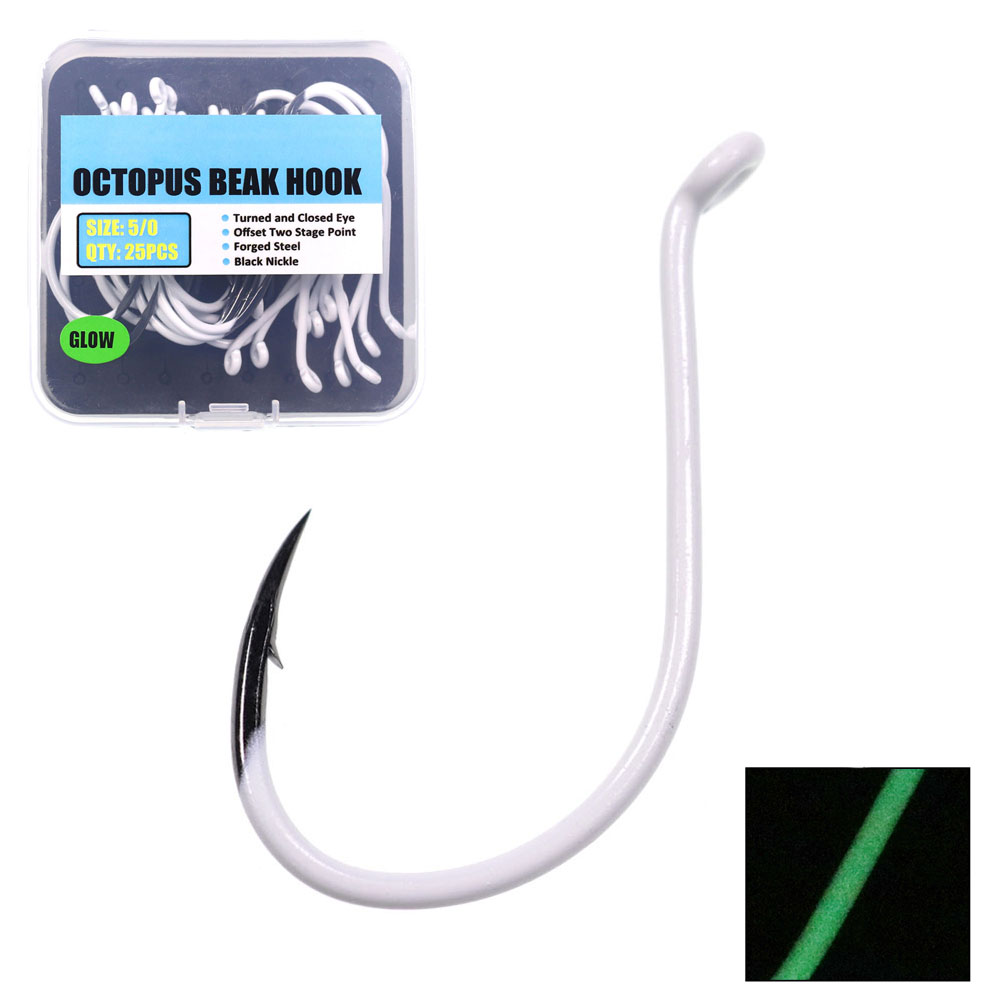 Fishing Hook Offset - 25 قطعة/صندوق مضيئة المستوردة الصلب الأخطبوط